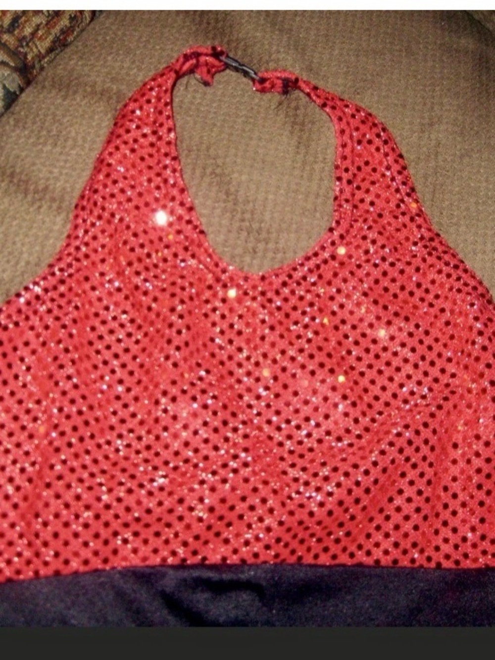 Kids Red Sequin Halter Dance Costume Top